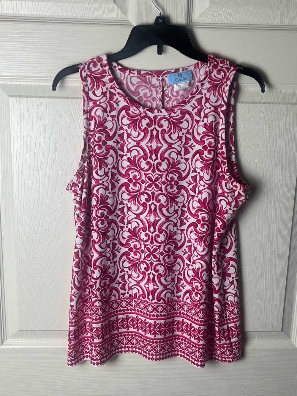 CeCe Pink Scroll-Print Sleeveless Top